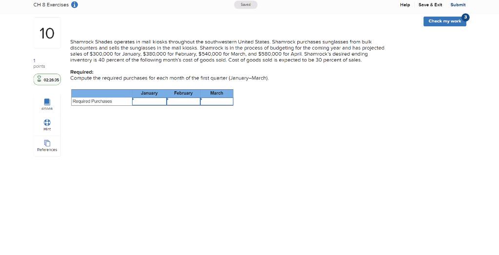  CH 8 Exercises A Saved Help Save & Exit Submit Check