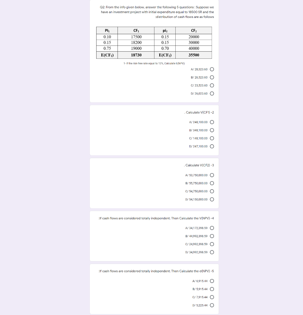  Q2: From the info given below, answer the following 5 questions