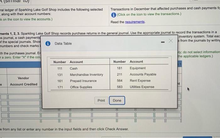 (similar to) The general ledger of Sparkling Lake Golf Shop includes the