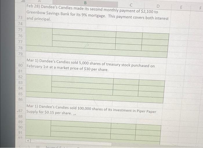 the quarter. Please record the Journal entry for each of these transactions