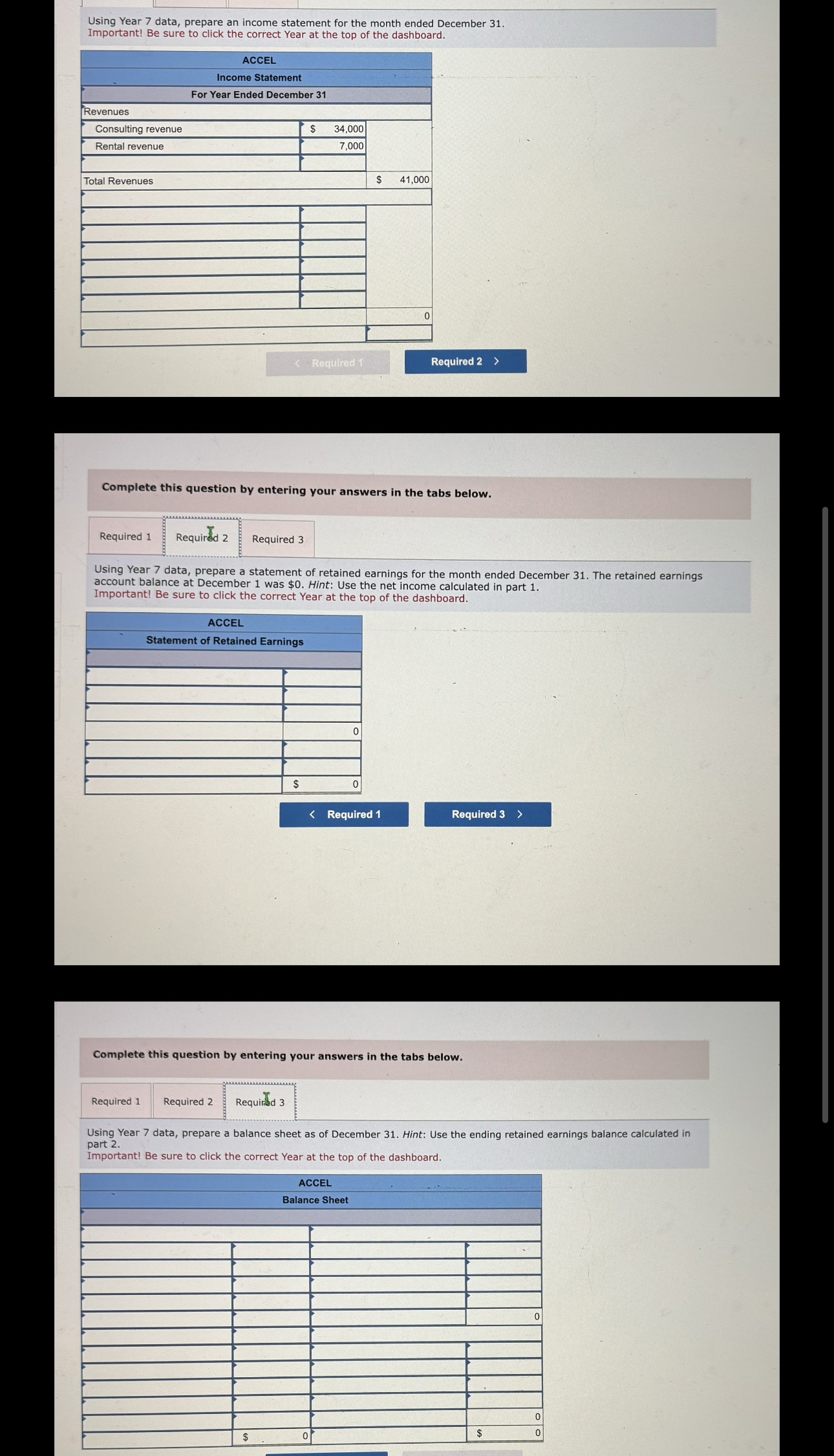  Using Year 7 data, prepare an income statement for the month