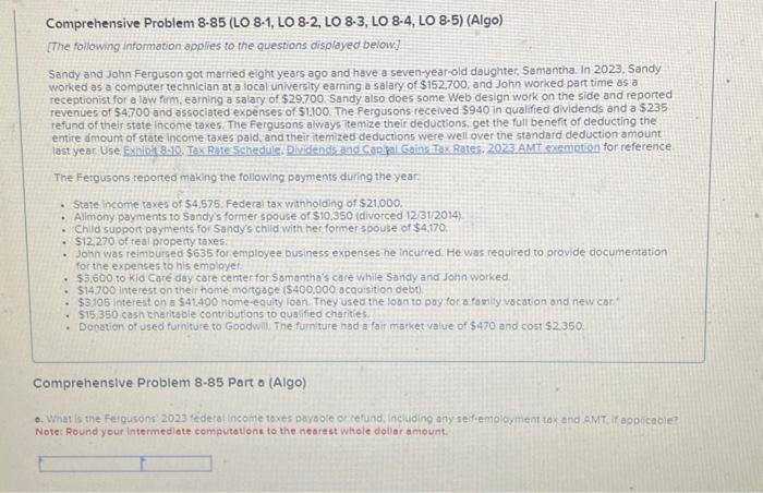  Comprehensive Problem 8-85 (LO 8-1, LO 8-2, LO 8.3, LO 8-4,