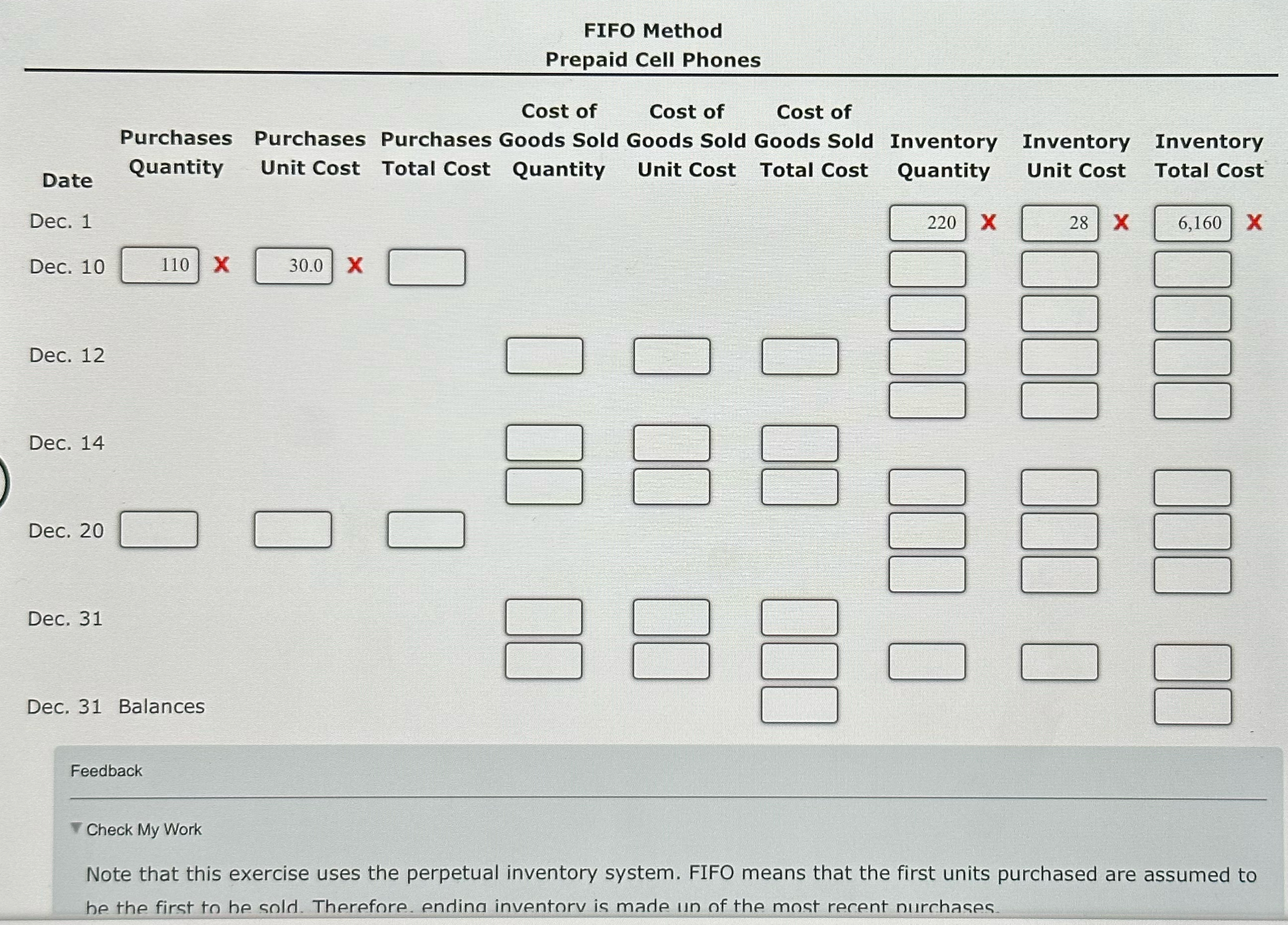  Perpetual inventory using FIFO Beginning inventory, purchases, and sales data for