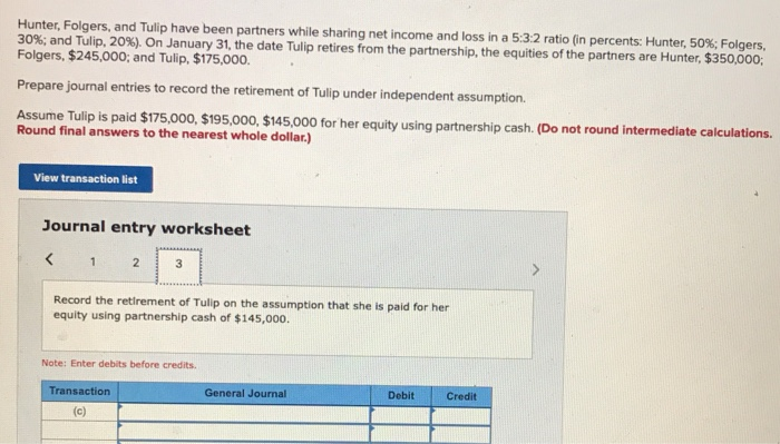 and Tulip, 20%). On January 31, the date Tulip retires from the