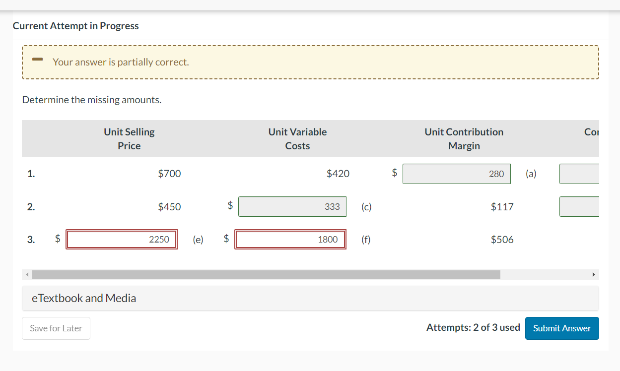 Current Attempt in Progress Your answer is partially correct. Determine the missing