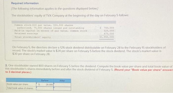 please post answer with full image Required information The following information applies