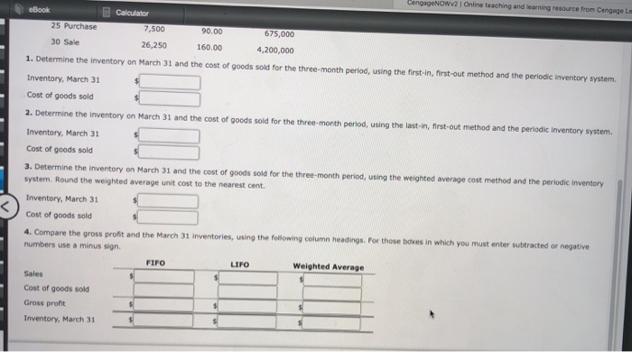 Supplies and data on purchases and sales for a three-month period are