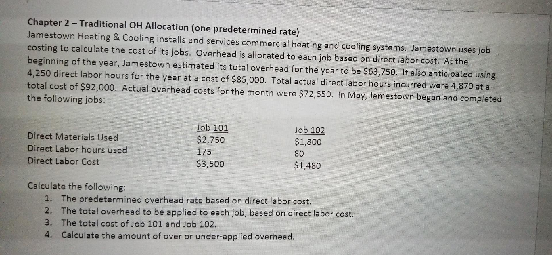 Chapter 2 - Traditional OH Allocation (one predetermined rate) Jamestown Heating