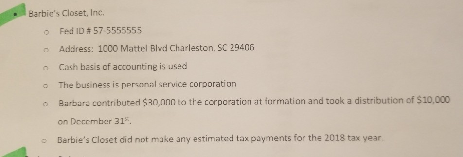 Using forms 1120 and 1125A in completion: 1. Prepare the 2018 Corporate