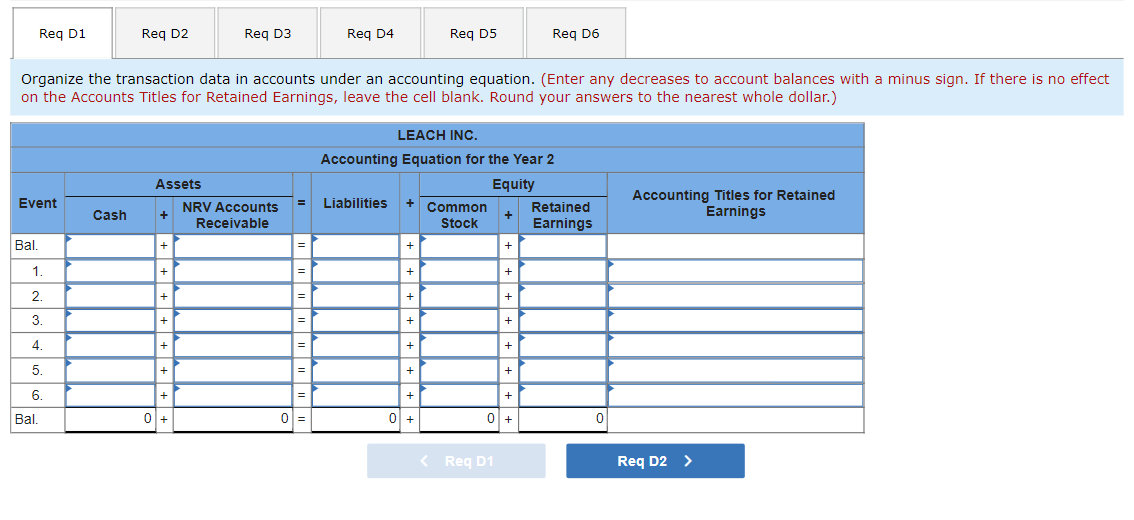 applies to the questions displayed below. Leach Inc. experienced the following events