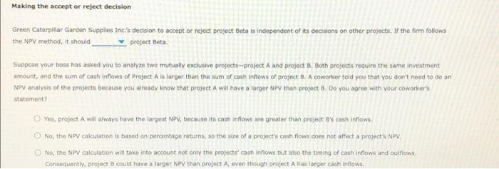 method The net present value (NPV) rule is considered one of the