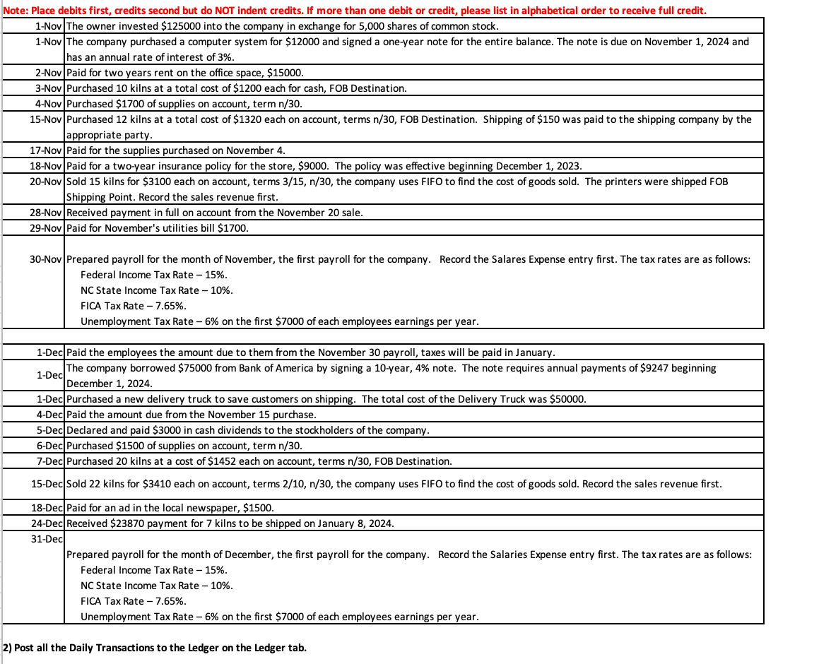  Note: Place debits first, credits second but do NOT indent credits.