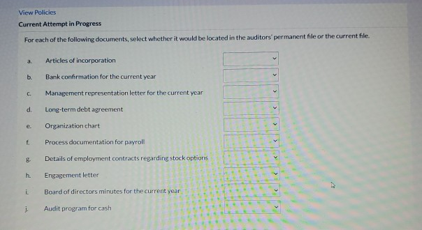 Options: Permenant file or Current file View Policies Current Attempt in