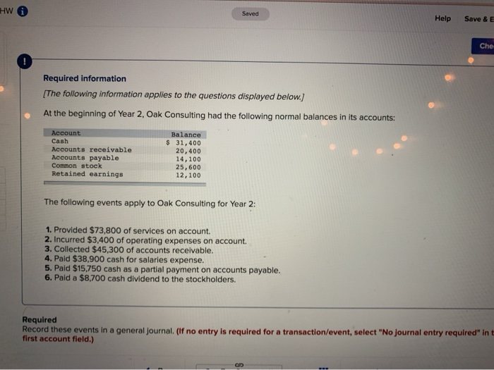  HW Saved Help Save & E Che Required information (The following