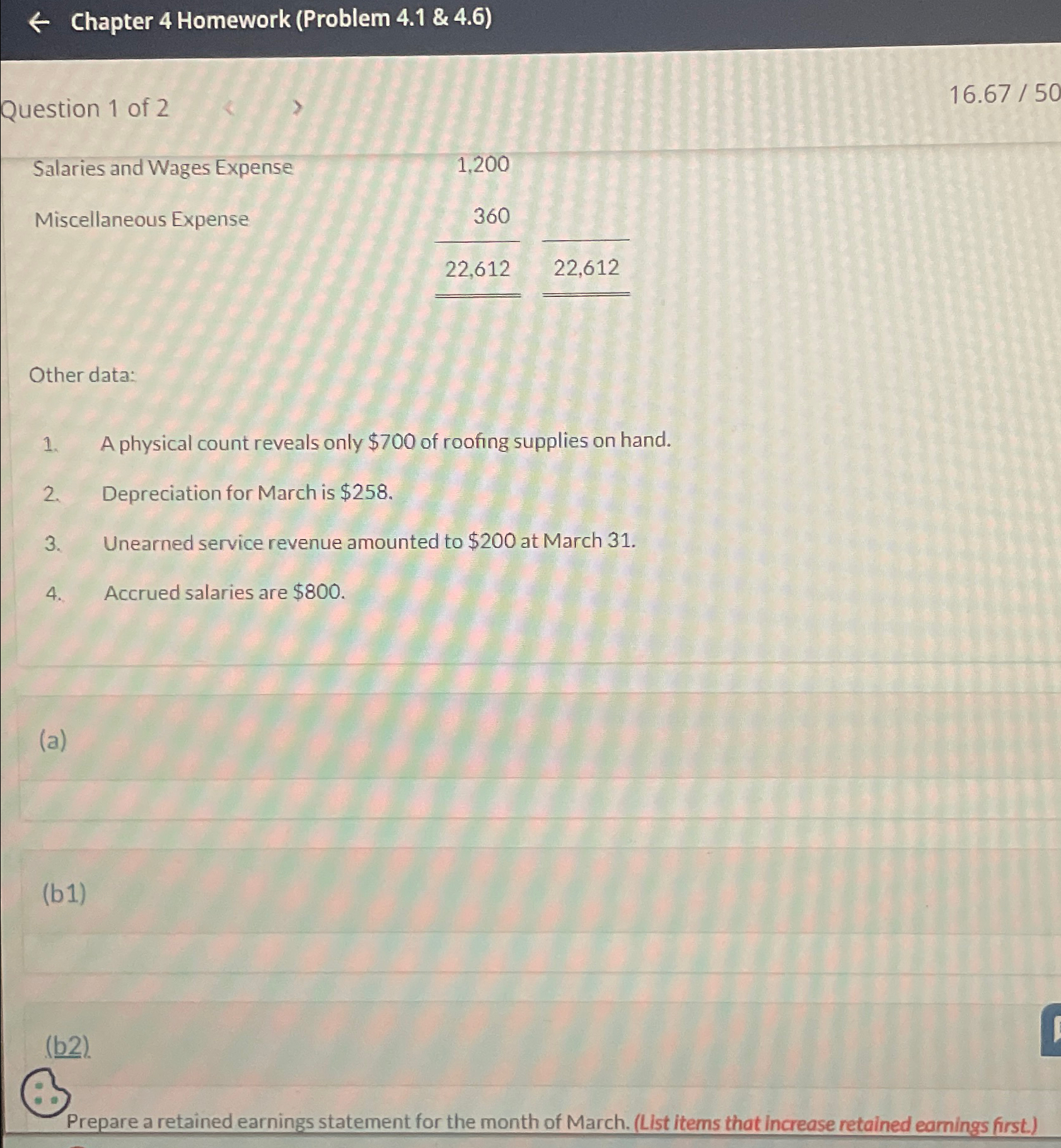Chapter 4 Homework (Problem 4.1 & 4.6)\ Question 1 of 2\
