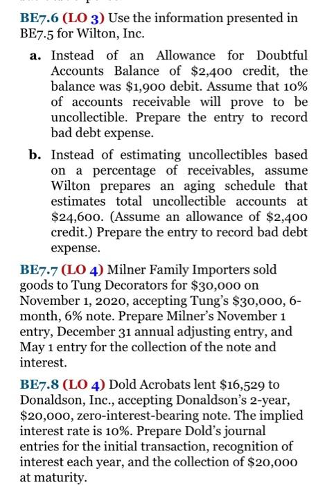  BE7.6 (LO 3) Use the information presented in BE7.5 for Wilton,