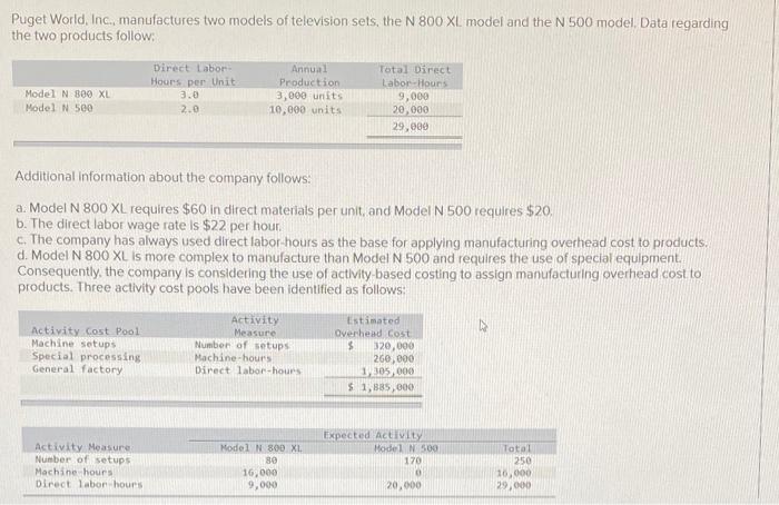  chapter 4 question 7 Puget World, Inc., manufactures two models of