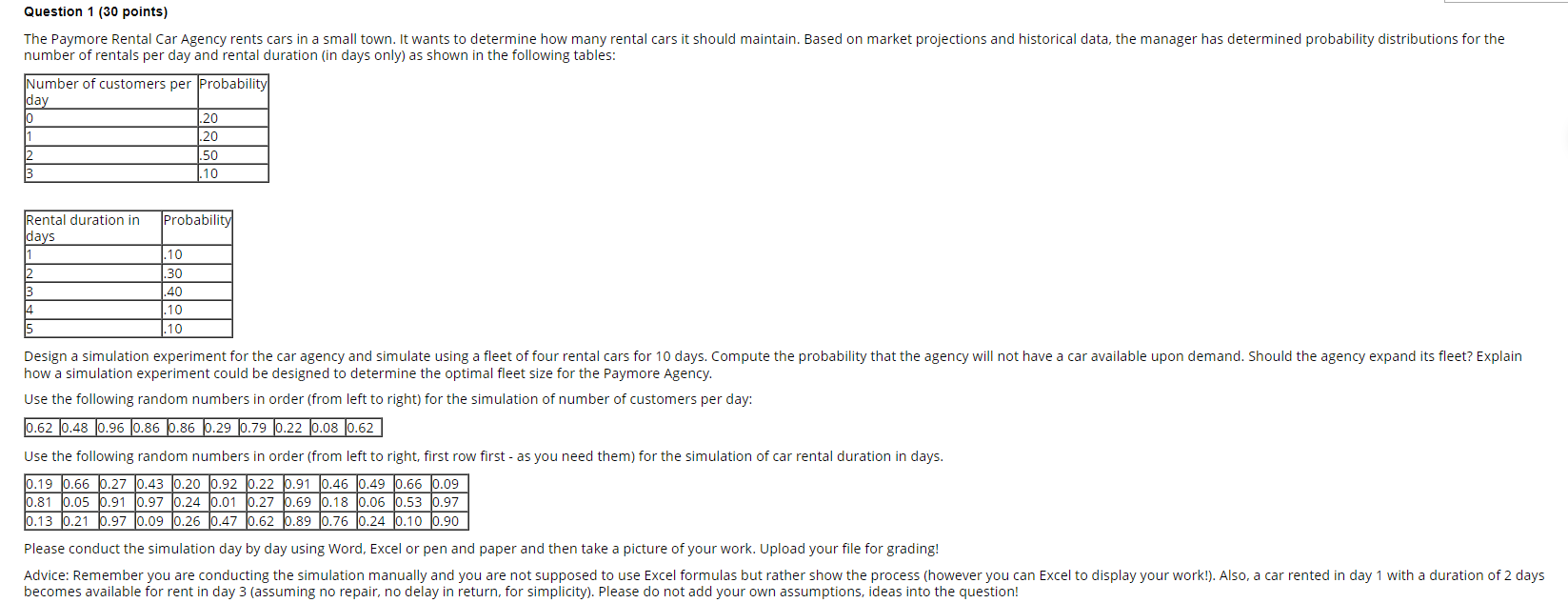 Please solve without using Excel Solver Question 1 (30 points) The Paymore