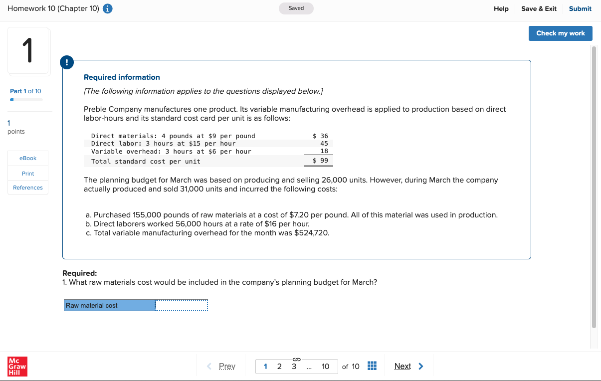  Homework 10(Chapter 10) i Saved Help Save & Exit Submit 1