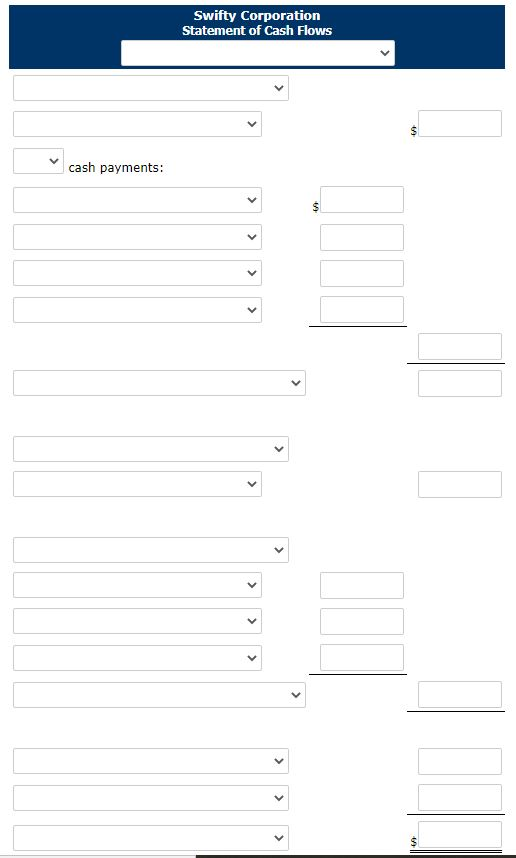 following are the financial statements of Swifty Corporation. Swifty Corporation Comparative Balance