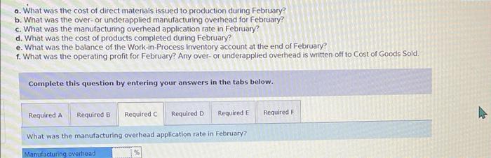 Ridge Corporation for the month of February follow Materials Inventory B6 (271)