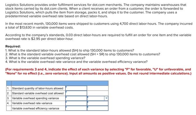 Logistics Solutions provides order fulfillment services for dot.com merchants. The company