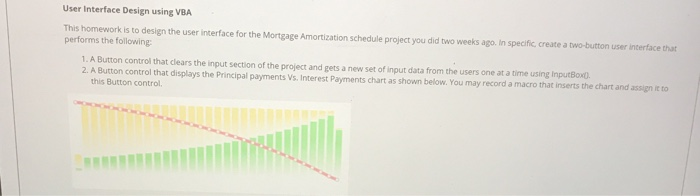 using VBA This homework is to design the user interface for the