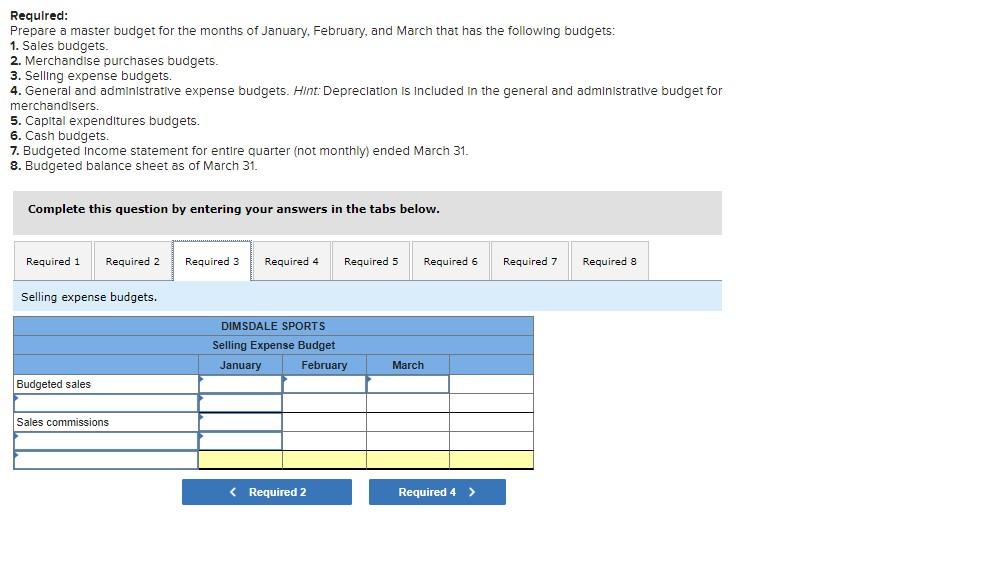 its correct, please. Required: Prepare a master budget for the months of
