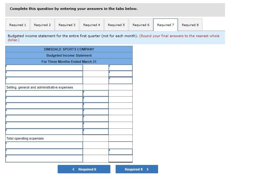 for merchandisers. 5. Capital expenditures budgets. 6. Cash budgets. 7. Budgeted income