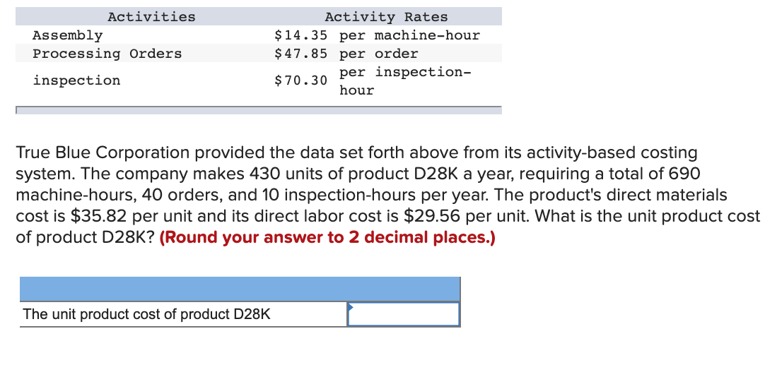 Activities Assembly Processing Orders Activity Rates $14.35 per machine-hour $ 47.85