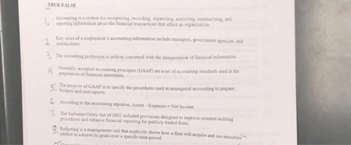 TRUE FALSE Ascounting is a system for recogniting, recording, organizing. acalyzing,