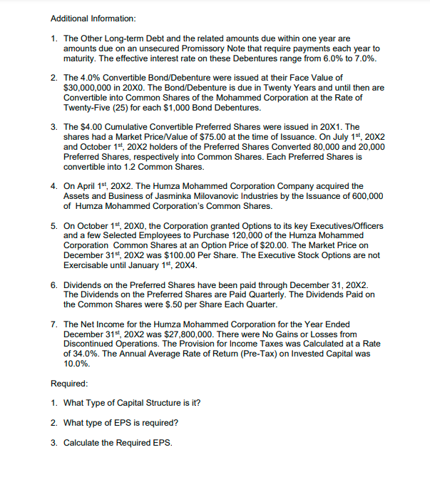 of the Debt and the Shareholder's Equity of the Humza Mohammed Corporation