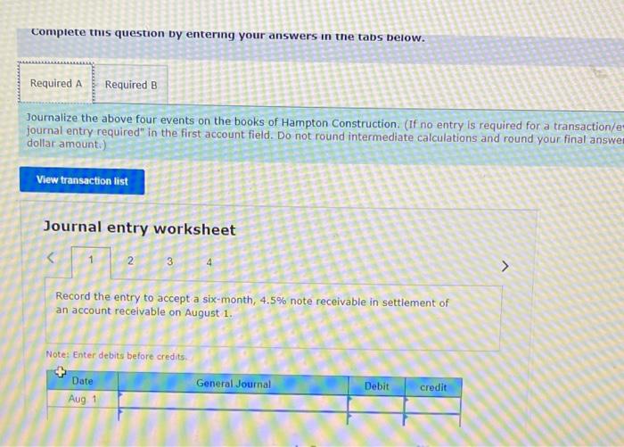 6-month note receivable from Dusty Roads, one of Hampton Construction's problem credit