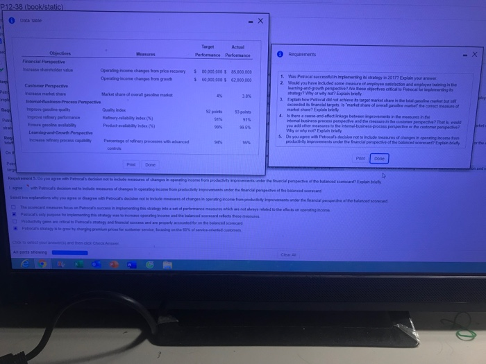 help me number 5 P12-38 (book/static) Data Table Target Actual Performance Performance