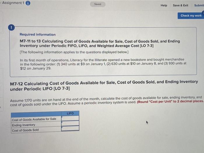LIFO - Assignment 1 Saved Help Save & Exit Submit Check my