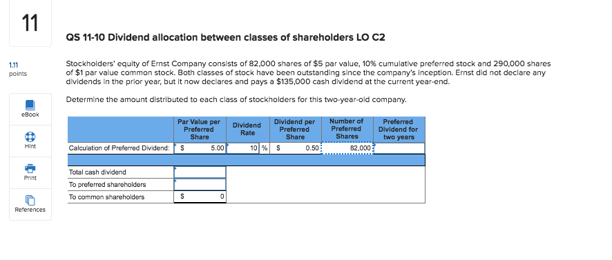 QS 11-10 Dividend allocation between classes of shareholders LO C2 1.11