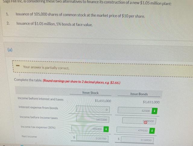 e.g. $2.66.) b.Indicate which alternative is preferable. Income before income taxes 1651000