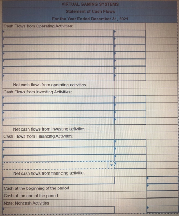 for Virtual Gaming Systems are provided. VIRTUAL GAMING SYSTEMS Income Statement For