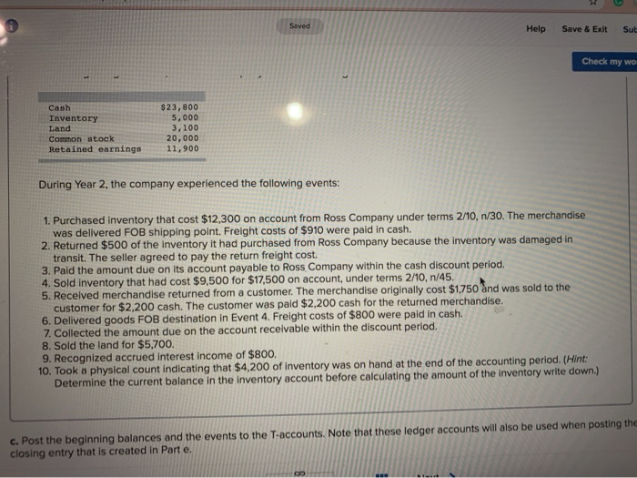  Help Save & Exit Sub Check my wo Cash Inventory Land