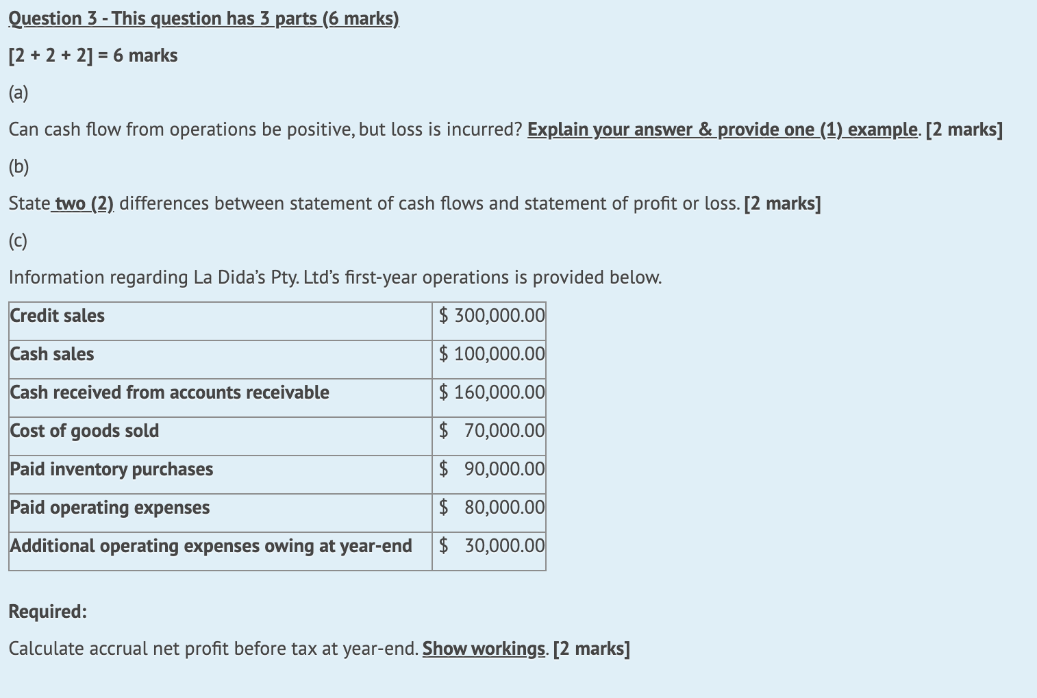 Question 3 - This question has 3 parts (6 marks). [2