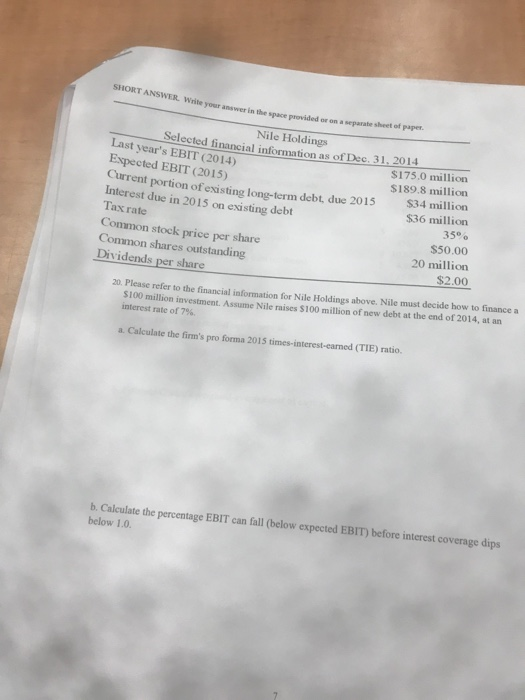  SHORT ANSWER. Write your answer in the space provided or on