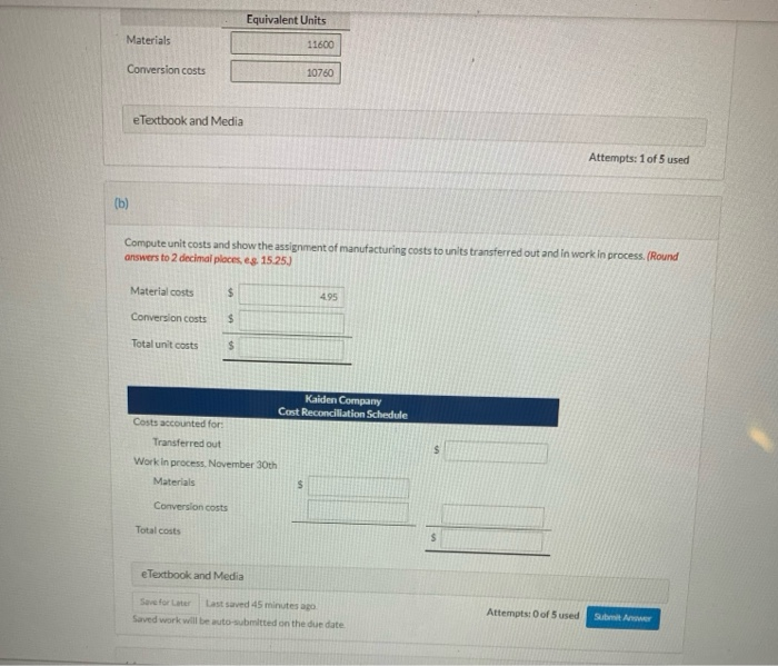 Department of Kaiden Company has the following production and cost data for