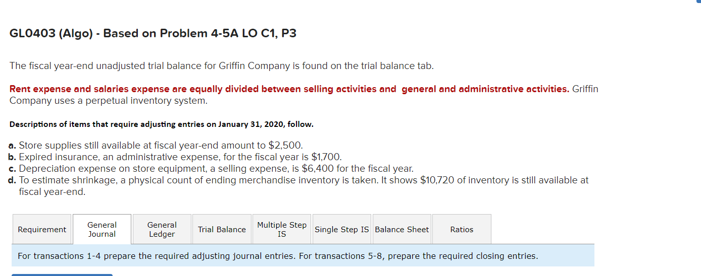  GL0403 (Algo) - Based on Problem 4-5A LO C1, P3 The