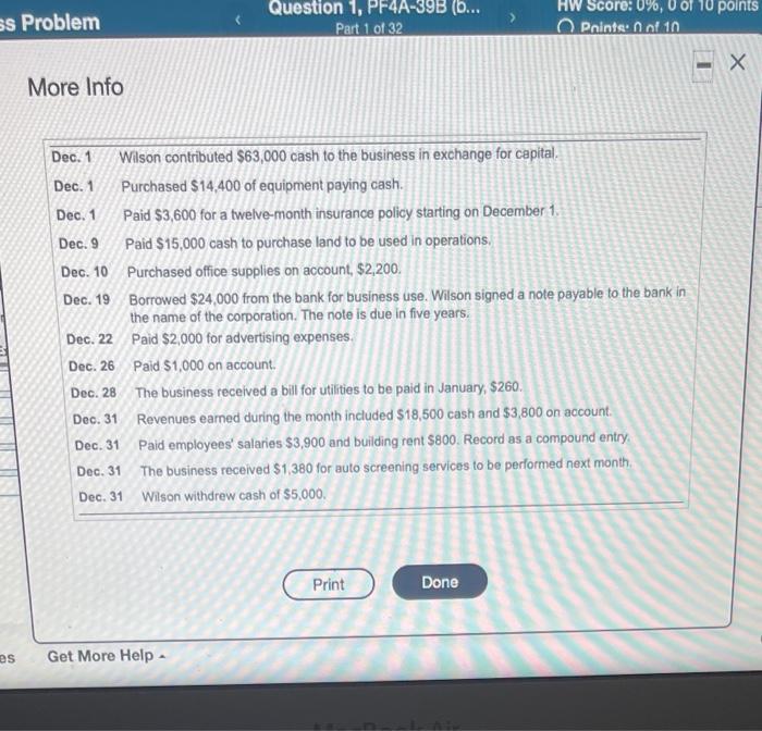 an auto repair shop, Wilson's Quality Automotive. The following transactions occurred during