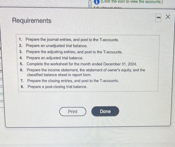 Prepare the joumal entries, and post to the T-accounts. Begin by preparing