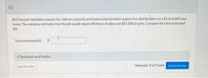 of parts. Compute the total estimated bill. Total estimated bill Ayayal Corporation