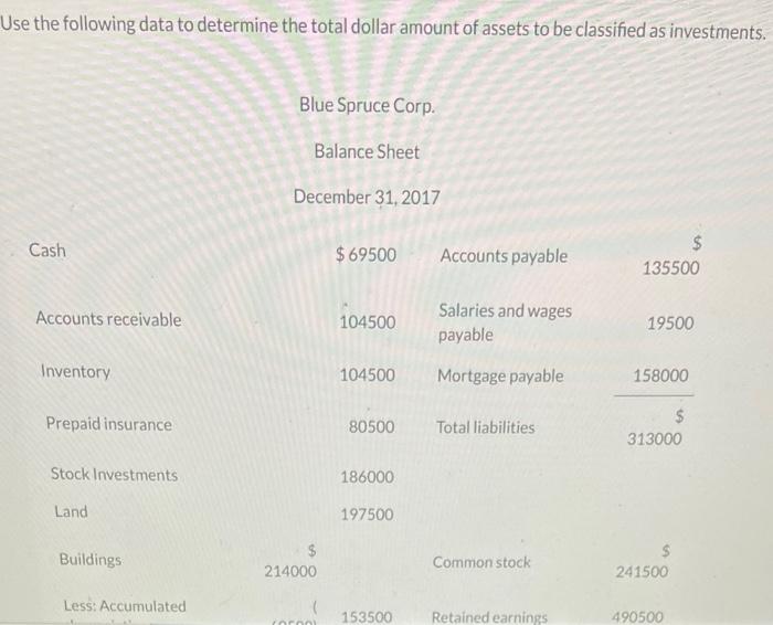  Use the following data to determine the total dollar amount of
