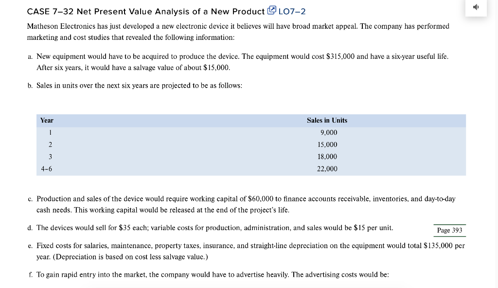  Case 7-32 - Net Present Value Analysis of a New Product