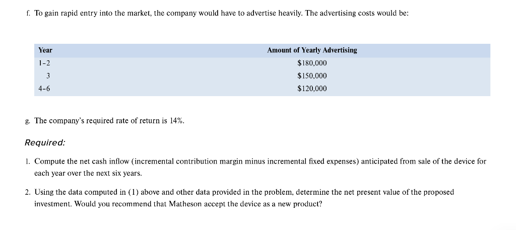 Answer each question as if you were a consultant hired by Matheson