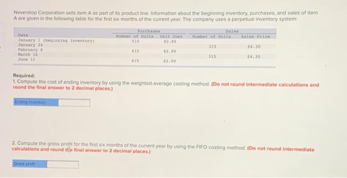 Compute the cost ending inventory by using the weighted-average costing method +